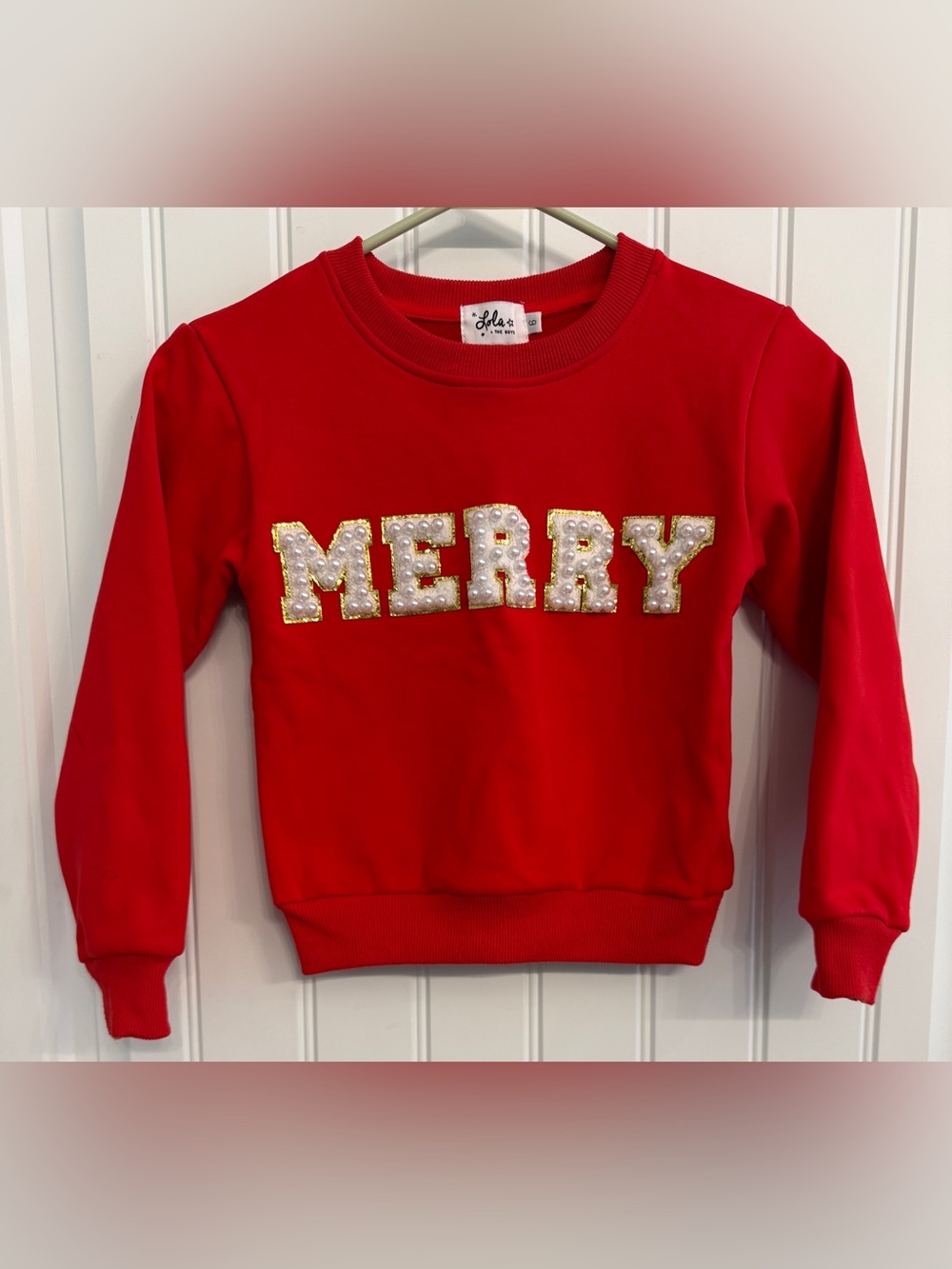 CHRISTMAS Lola + the boys girls Red Merry Sweatshirt size 6.